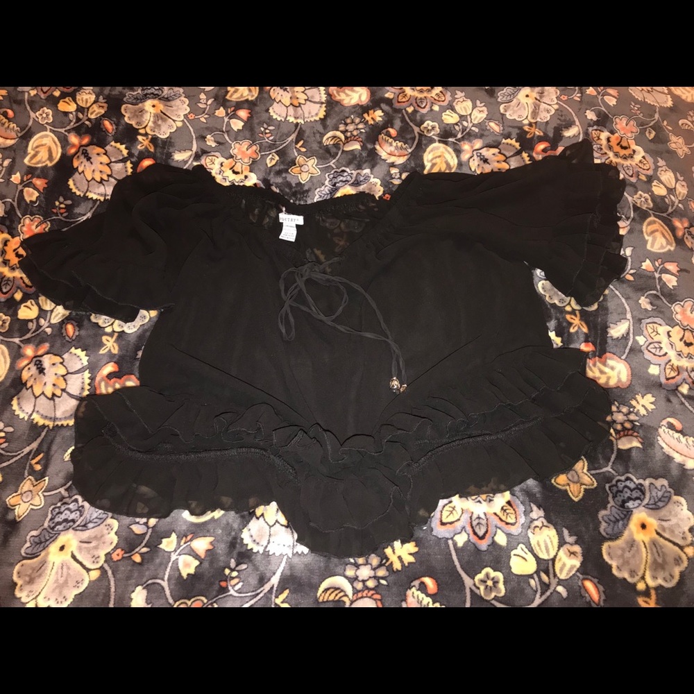 POETRY RUFFLE BOHO TYPE TOP W/LEATHER TIE SIZE S/M
